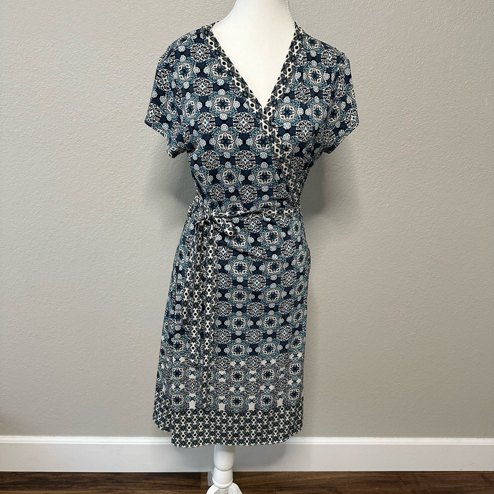 Max Studio Blue and White Wrap Midi Dress